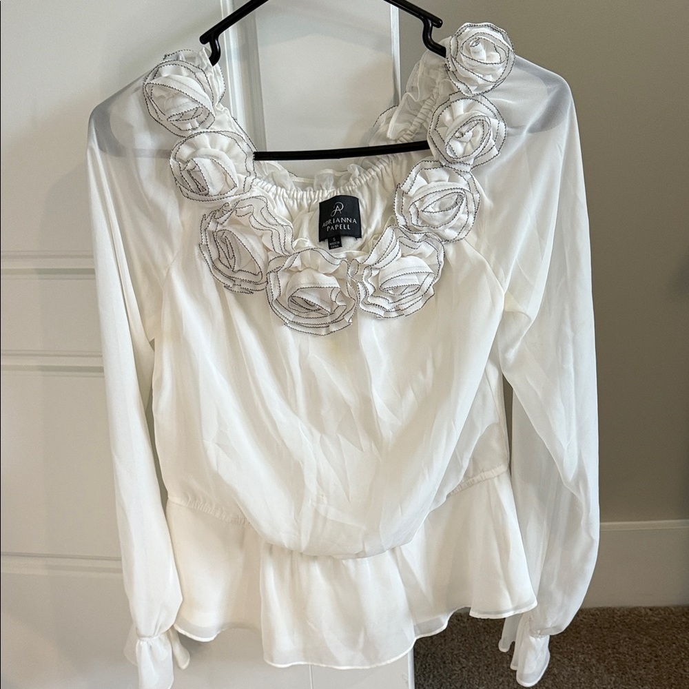 Adrianna Papell Ivory Blouse with Rosette Accents